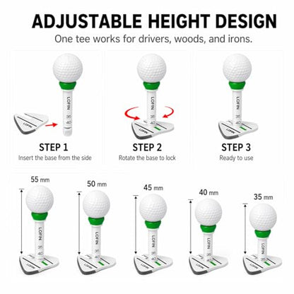 LOFIN Adjustable Height Golf Tees (4-Pack, 35–55mm) – Reusable Plastic Golf Training Tees for Consistent Distance, Durable Practice Tees for Drivers & Woods