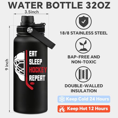 Fufandi Hockey Gifts for Men - Hockey Mom Gifts, Gift Hockey Player for Men Boy - Hockey Lover Sports Love Travel Water Bottle 32oz - color: Hockey Black