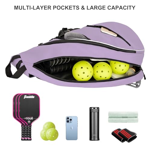 Goloni Pickleball Bag for Women Men, Convertible Pickleball Backpack Sling Bag with Fence Hook, Waterproof Polyester Paddle Bag with Multiple Compartments - color: Light Purple