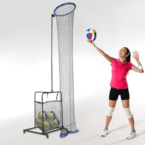 Volleyball Training Net with Ball Bag,Setter Target Net Rebounder,Practice Serve Spike Collect System,Adjustable Height Indoor Outdoor Solo Aid,Foldable Cart Storage for Club School Home Drills