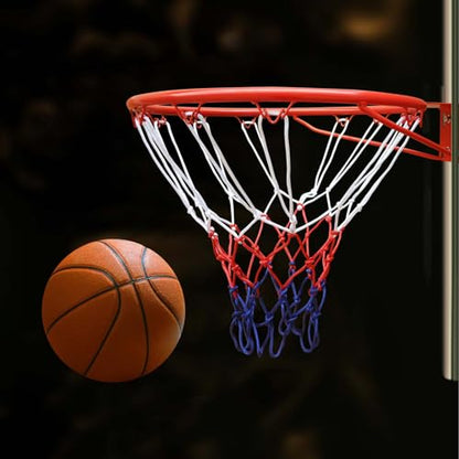 18" Basketball Rim Replacement, Wall Door Mounted Basketball Rim, Heavy Duty Basketball Flex Rim Goal Replacement with Net Fits In-Ground & Wall-Mounted Basketball Hoops, Indoor/Outdoor - color: Red