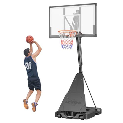 Basketball Hoop Outdoor Portable, 5.3-10FT Adjustable Goal System with 44 Inch PC Backboard & Wheels for Court/Backyard/Driveway - size: 5.3-10 FT Height