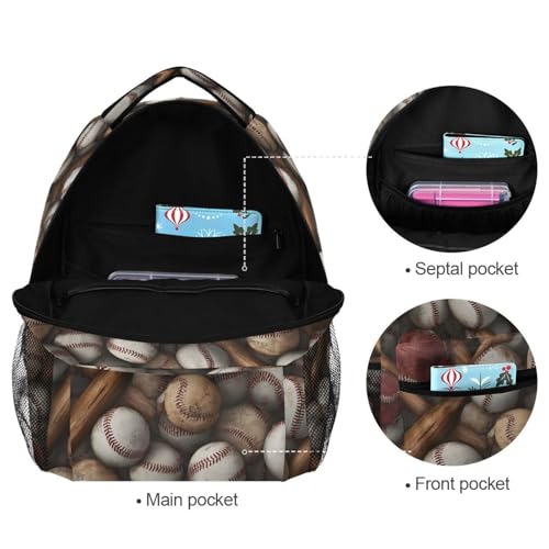ALAZA Baseball Bats Balls Large Backpack,Unisex Girls Kids College Bookbags Daypack Bag,Water Resistant Laptop Tablet Children Backpack Travel College Bag