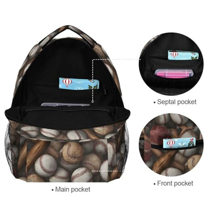 ALAZA Baseball Bats Balls Large Backpack,Unisex Girls Kids College Bookbags Daypack Bag,Water Resistant Laptop Tablet Children Backpack Travel College Bag