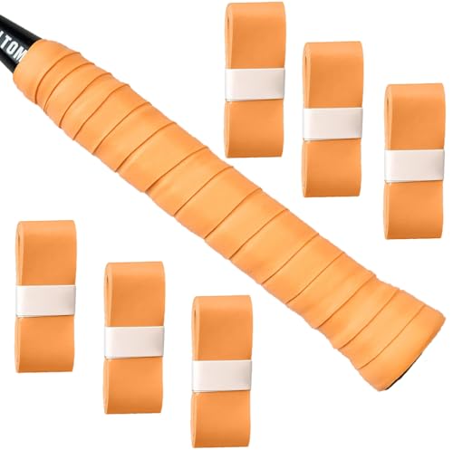 Tennis Racket Grip Tape, 3/6/12 Pack Precut Anti Slip Tennis Grip Tape, Absorbent Dry Feel Tennis Grips Overgrip for Tennis, Pickleball - color: Orange-6 Pack