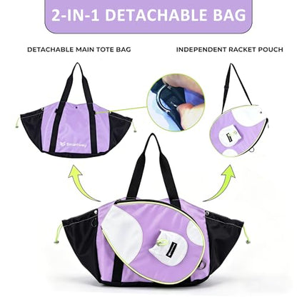 Smartway Pickleball Tote Bag for Women, Stylish Tennis Bag with Detachable Paddle Pocket, Waterproof Large Capacity Court Shoulder Bag for Gym, Daily & Weekend Trips, Men Ideal Pickleball Gifts - color: Purple