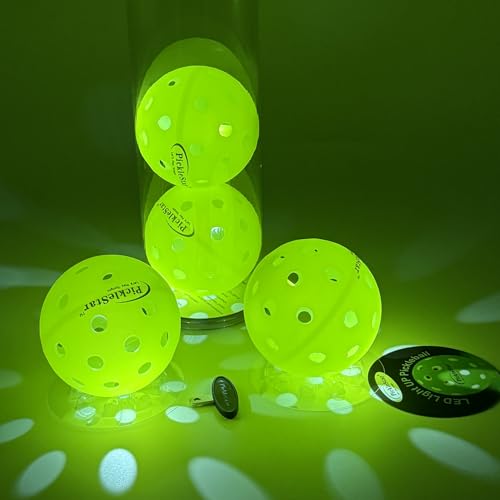 PickleStar Gen 2 Premium LED Pickleball Balls - Next-Generation Glow & Perfectly Balanced Bounce for Advanced Players, Robust and Reliable, 4 Pack with Long-Life Batteries - color: Neon Yellow