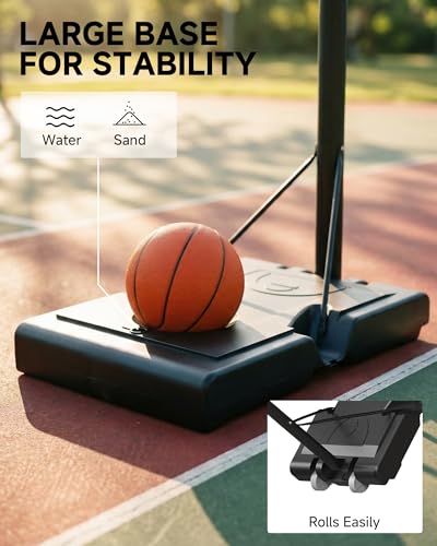Basketball Hoop Outdoor, 7.7-10ft Height Adjustable, Portable Basketball Hoop & Goal with Fillable Base & 2 Wheels, 44"×30" Backboard for Backyard/Driveway/Indoor, Large
