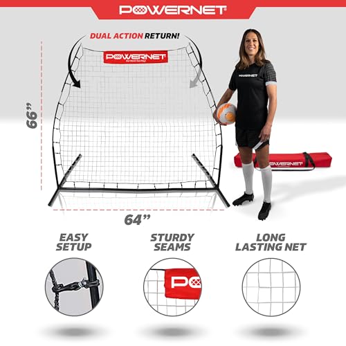 PowerNet Rebounder Training Net for Soccer, Baseball, Softball & Lacrosse, Angled Multi-Sport Rebounder, Portable Dual-Side Bounce Back Soccer Net