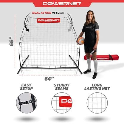 PowerNet Rebounder Training Net for Soccer, Baseball, Softball & Lacrosse, Angled Multi-Sport Rebounder, Portable Dual-Side Bounce Back Soccer Net
