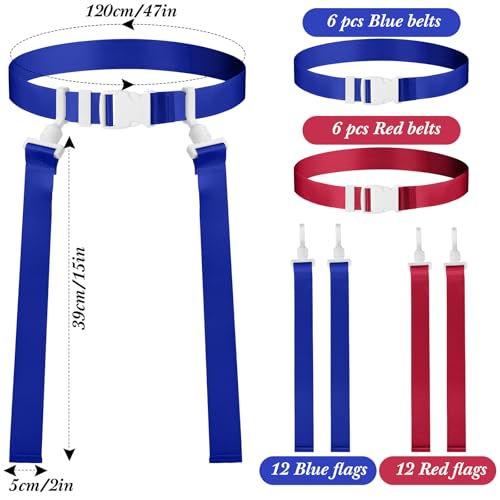 Peryiter 2/12/24/36 Player Flag Football Belt, Adjustable Football Belts and Flags for Kids Youth Adult Sport Team Training - color: Blue, Red