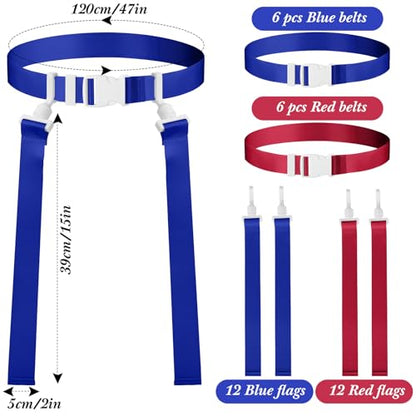 Peryiter 2/12/24/36 Player Flag Football Belt, Adjustable Football Belts and Flags for Kids Youth Adult Sport Team Training - color: Blue, Red