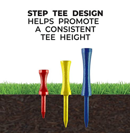 PrideSports PTS Step Tees | 50 Count, 2-3/4 Inch | Wood Golf Tees with Depth Control for Height Consistency
