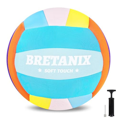 Soft Indoor Volleyball – Quiet Lightweight Fabric Volleyball for Kids, Youth & Beginners, Safe Training Ball, Pump Included - color: Mint Blue
