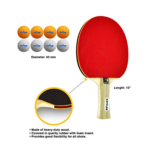Kettler Advantage Indoor Table Tennis Bundle: 4 Player Set (4 Rackets/Paddles and 8 Balls)