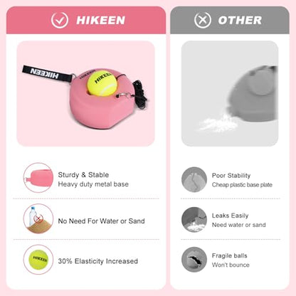 Hikeen Premium Tennis Trainer Rebound with Metal Base,Portable Solo Tennis Trainer Set with 3 Highly Elastic String Balls,Tennis Practice Equipment for Adult Kids an Beginners - style: Pink
