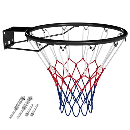 Goplus 18’’/15’’ Replacement Basketball Rim, Wall Door Mounted Basketball Hoop with All Weather Net, Indoor Outdoor Hanging Basketball Rim Goal Outside - size: 18", style: Black, Dual-spring