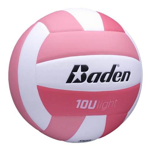 Baden | 10U Light | Official Size, 2 oz Lighter Entry Level Youth Indoor Volleyball | PU Composite, Extra Foam Backing, Reduce Sting - color: Soft Pink/Dark Pink