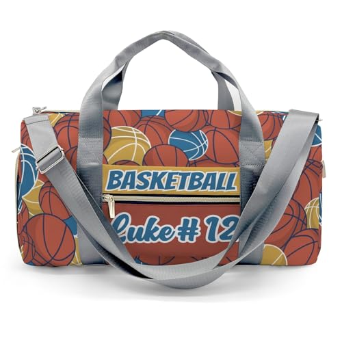 Basketball Pattern Orange Brown Waterproof Duffel Bag Adjustable Shoulder Strap Perform Training Travel Bag for Teens Adults