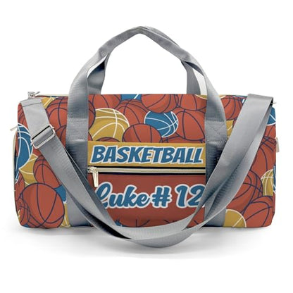 Basketball Pattern Orange Brown Waterproof Duffel Bag Adjustable Shoulder Strap Perform Training Travel Bag for Teens Adults