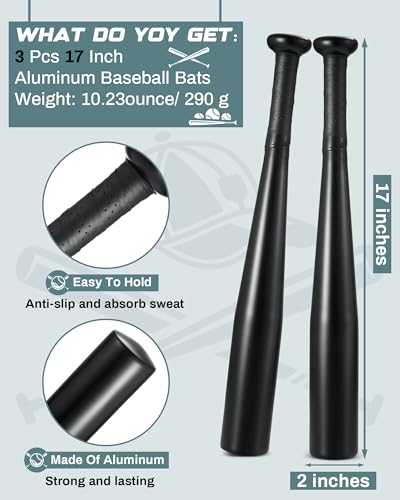 Simgoing 3 Pcs Aluminum Baseball Bat 17-inch One Hand Metal Training Bat for Home Car Self Defense Baseball Practice DIY Craft Truck Tire Checker