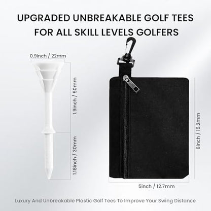 VEASAERS Golf Tees Plastic 3 1/4 inch Unbreakable 30 Pack with Pouch Bag, Durable Stable Available 83 mm Long Tee for Golfer Practice - color: White
