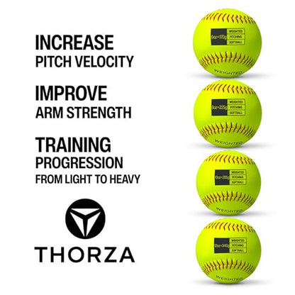 Thorza 12" Weighted Training Softballs - Training Balls to Increase Pitch Velocity & Arm Strength - Durable Softball Practice Equipment for Pitchers of All Skill Levels - style: Set of 4 (6, 8, 10 & 12 oz)