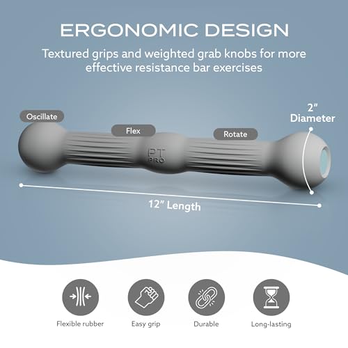 PT Pro Tennis Elbow Trainer For Physical Therapy, Textured Grip, Elbow Pain Relief, Resistance Bar For Tendonitis And Golfer's Elbow, Improve Grip Strength, Pickleball Elbow And Golfer's Elbow, Gray