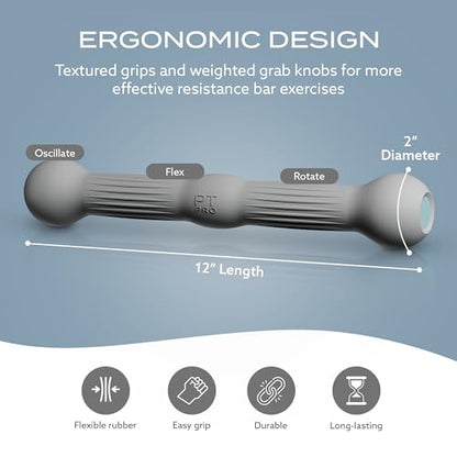 PT Pro Tennis Elbow Trainer For Physical Therapy, Textured Grip, Elbow Pain Relief, Resistance Bar For Tendonitis And Golfer's Elbow, Improve Grip Strength, Pickleball Elbow And Golfer's Elbow, Gray