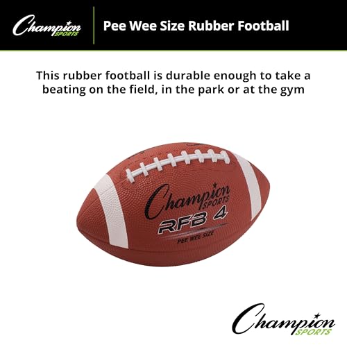 Champion Sports Rubber Football – Durable All-Weather Ball for Pee Wee to Official Sizes, Indoor & Outdoor Play - style: Pee Wee Size (Ages Up to 9)