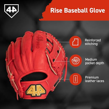 44 PRO BB Stock Rise Baseball Glove for Youth & Little Leagues, Age 8-12, Infield & Outfield, 11.5", H-Web, Easy Break-in, Narrow Fit & Lightweight Design - color: Red, size: Right Hand Throw