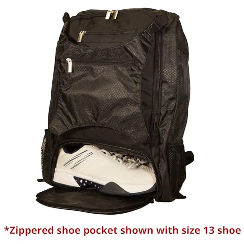 Baseball Backpack with Cleat/Shoe Pocket | Large Capacity | 19.5" T x 14" W x 7.5" D | Holds 4 Bats | External Helmet Storage | 3 Extra Zipper Pockets for Sunglasses, Seeds, Cell Phone (Black/Black) - color: Black / Black