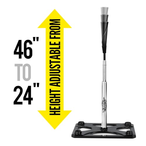 PLAYAPUT 5 Position Batting Tee,Hitting Tee Height Adjustable 24-46 Inch Baseball Tee with 2 Rubber Top,Aluminum Pole,Metal Base Softball Tee for All Players Practice Inside, Middle,Outside