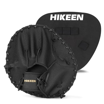 Hikeen 2-Piece Pancake Baseball & Softball Training Glove,Flat Premium Leather and Foam Fielding Gear Set, Infield Training Gloves for Two Hands Practice