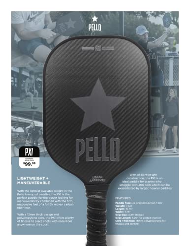 PELLO PXI Carbon Fiber Pickleball Paddles | USA Pickleball Approved | Professional Polypropylene Honeycomb Core | Perfect Balance of Power & Control | Pickle Ball Racquet with Neoprene Case