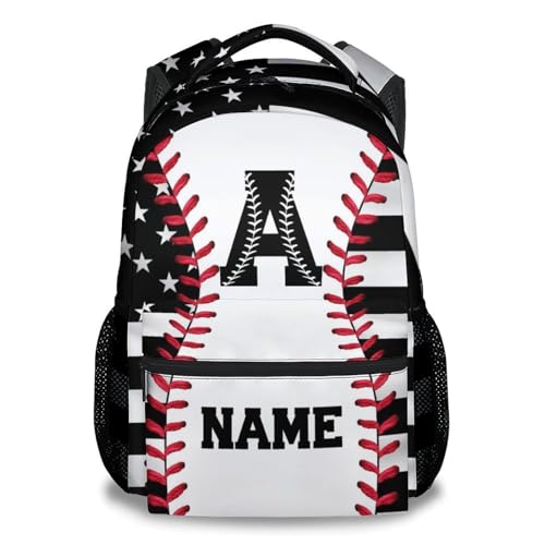 Mercuryelf Kids Backpack – Custom Baseball School Bookbag for Boys and Teens, American Flag Star Monogram School Backpack for Elementary Middle School Students, 17 Inch