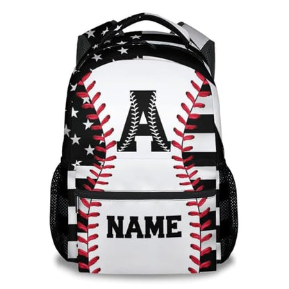 Mercuryelf Kids Backpack – Custom Baseball School Bookbag for Boys and Teens, American Flag Star Monogram School Backpack for Elementary Middle School Students, 17 Inch