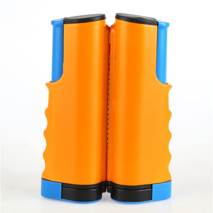 Retractable Table Tennis Net Rack with Safety Wavy Edge, Fashionable Portable Table Tennis Ball Net Rack for School and Gym, Essential Table Tennis Supplies - color: Orange Blue