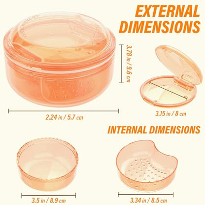 Denture Case, 2PCS Retainer Case with Strainer Basket, 2 in 1 Denture Bath Case No-Leak Retainer Cleaner Case, Retainer Holder for Travel, Mouth Guard Case for Dentures, Clear Braces, Night Guard - color: Blue-Orange