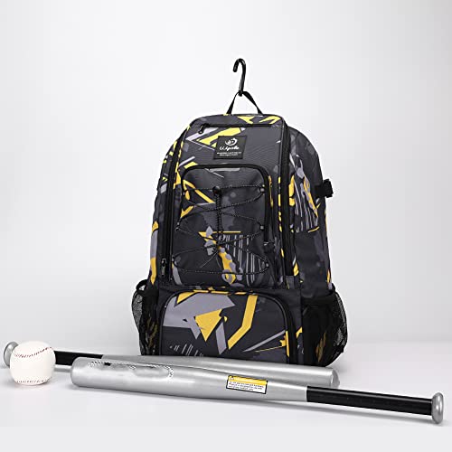 Sports Baseball&Softball Bat Bag For Youth｜Adults, Baseball Equipment Backpack Bag with Shoe Compartment,Fence Hook,Holds Bat, Helmet, Glove - color: Mix Yellow