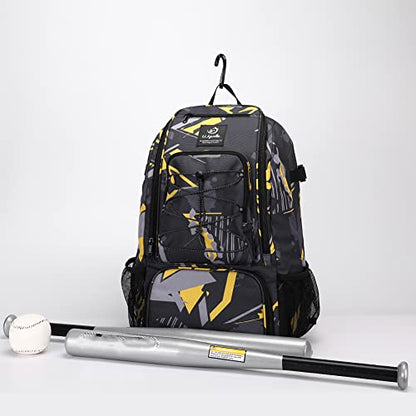 Sports Baseball&Softball Bat Bag For Youth｜Adults, Baseball Equipment Backpack Bag with Shoe Compartment,Fence Hook,Holds Bat, Helmet, Glove - color: Mix Yellow