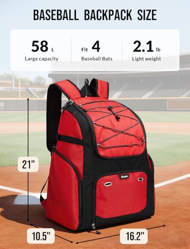 Baseball Backpack for Adult Large Capacity Softball Bat Bag with Shoe Compartment & Wet Pocket Baseball Bag with Fence Hook for 4 Bats & Equipment