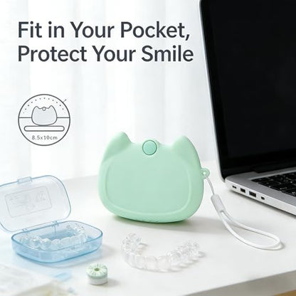 Silicone Retainer Case with Lanyard, WINDSIUUU Portable Cute Travel Retainer Holder Braces Aligner Case with Vent Holes Aligner Retainer Cases for Girls Women Kids Travel Denture Night Guard Container - color: Green