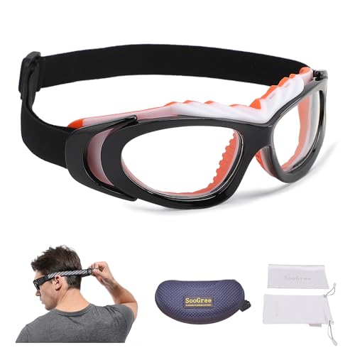 SooGree Sport Glasses for Men Women Basketball Football Sport Goggles Anti Fog Shock Collision Wearable Glasses - color: Black Framed Orange Nose Pad