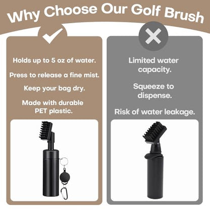 Golf Club Cleaner Brush 2 Pack - 7 Inch Golf Water Brush with 5 Oz Leakproof Bottle, Nylon Bristles & Retractable Hook, Black & White