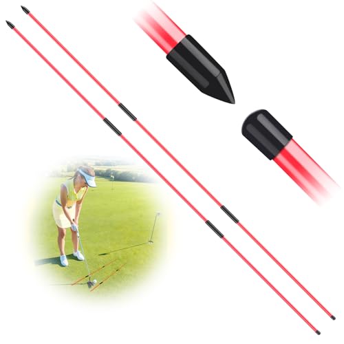 FINGER TEN Golf Alignment Sticks Rods Swing Trainer Tools 43 Inch 2 Or 3 Pack, Fits in Golf Bag Tour Stickers Practice Training Aid - color: 2pcs Collapsible Red