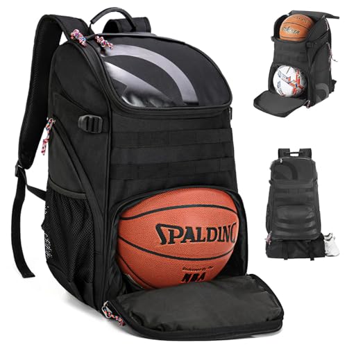 TRAILKICKER Basketball Bag Backpack with Ball Holder Multi-Sport Backpack for Soccer Volleyball Football Baseball Helmet - color: TK2-Black, size: Large