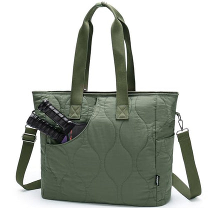 VASCHY Pickleball Tote Bags For Women With Fence Hook, Quilted Puffer Pickleball Paddle Holder Case Gym/Sports Tote - color: Dark Green