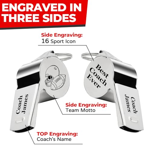 Personalized Whistle for Coach, Silver Whistle Personalized with Lanyard, Appreciation Gift for Referee, Coach, Teacher - color: Silver