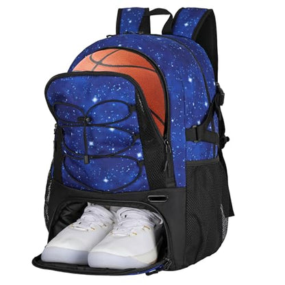Goloni Basketball Backpack,Large Sports Bag with Ball Compartment & Shoe Compartment,Basketball Bag Fit Volleyball, soccer,Gym - color: Starry Sky Blue